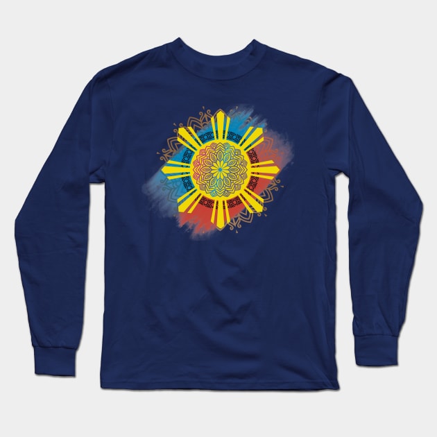 Philippine Flag Sun Mandala Art Long Sleeve T-Shirt by Pirma Pinas